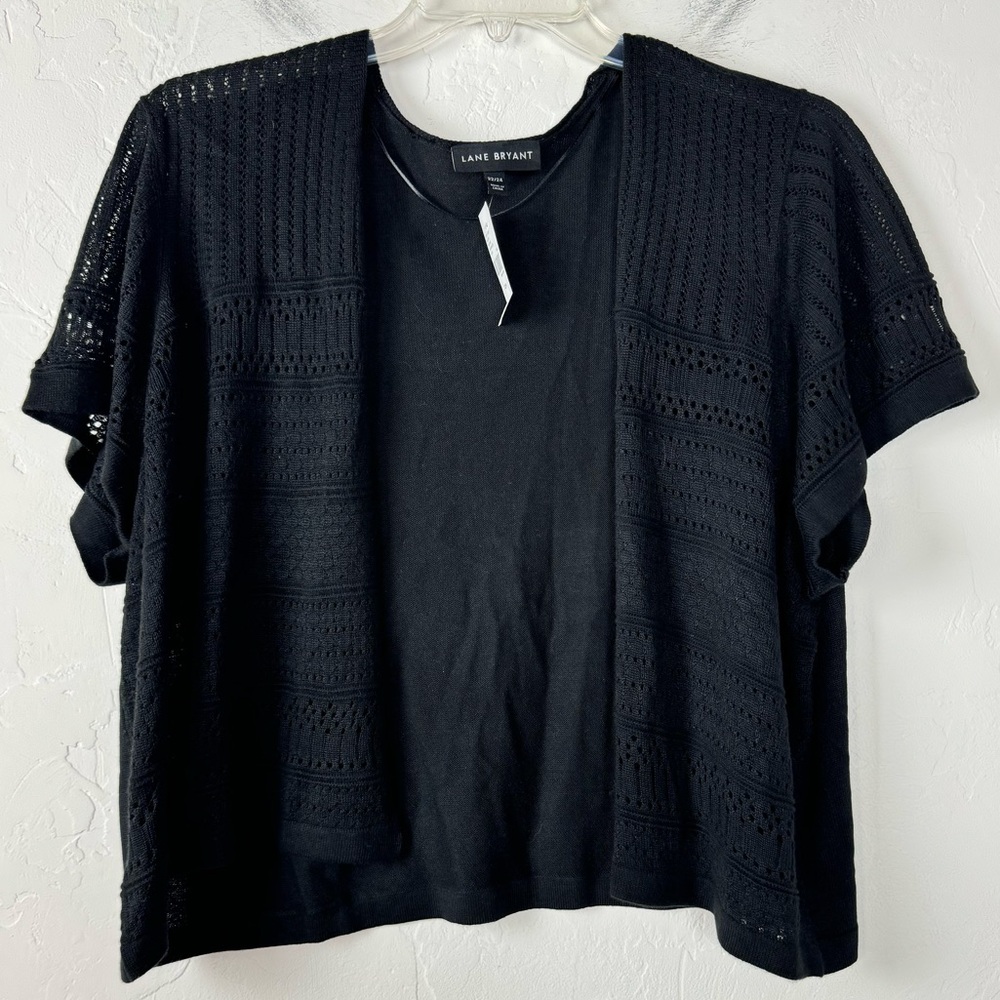 Lane Bryant‎ Cardigan Sweater Shrug Bolero Mini Solid Black Open Front Crochet